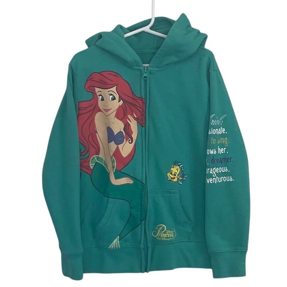 Disney Parks Ariel The Little Mermaid Zip Up Hoodie Teal Green Girls Medium 7/8